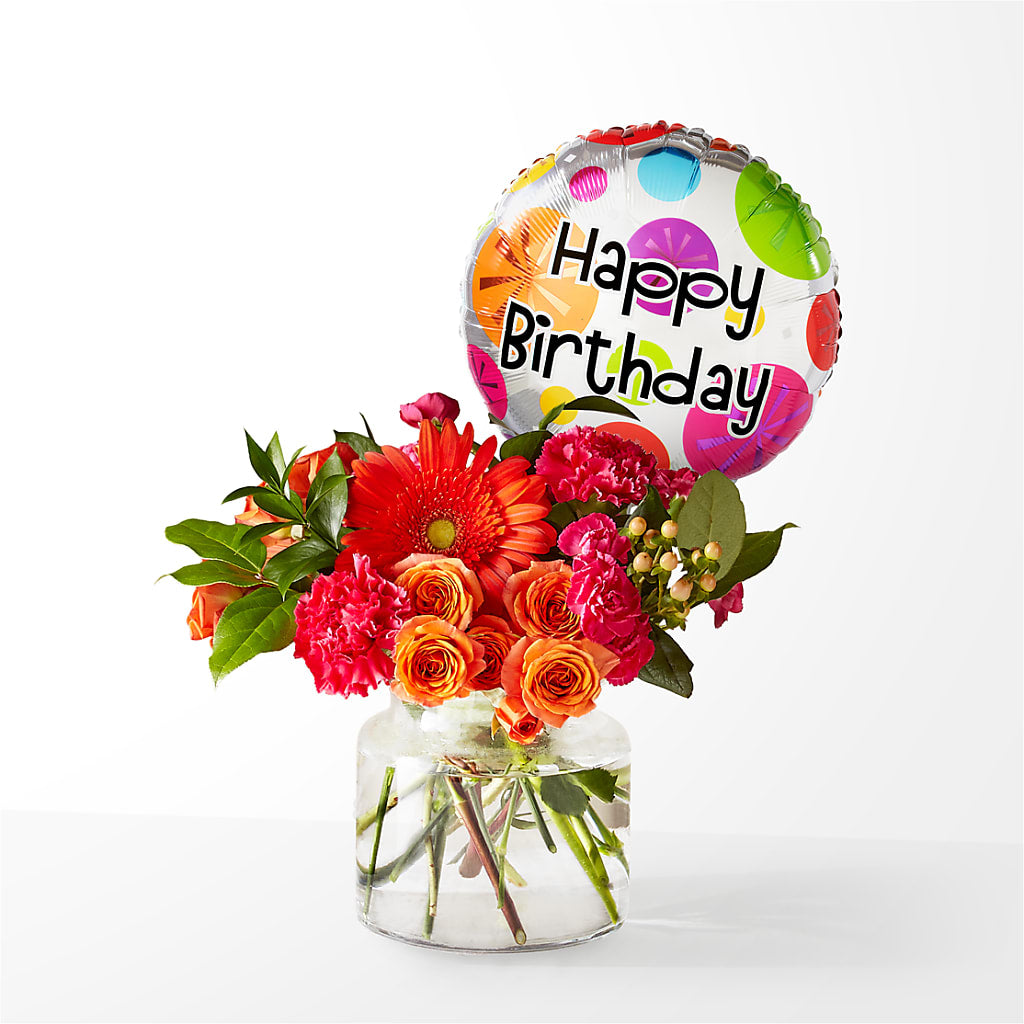 Fiesta Bouquet with Birthday Balloon – Heaven Sent Florist, El Paso TX