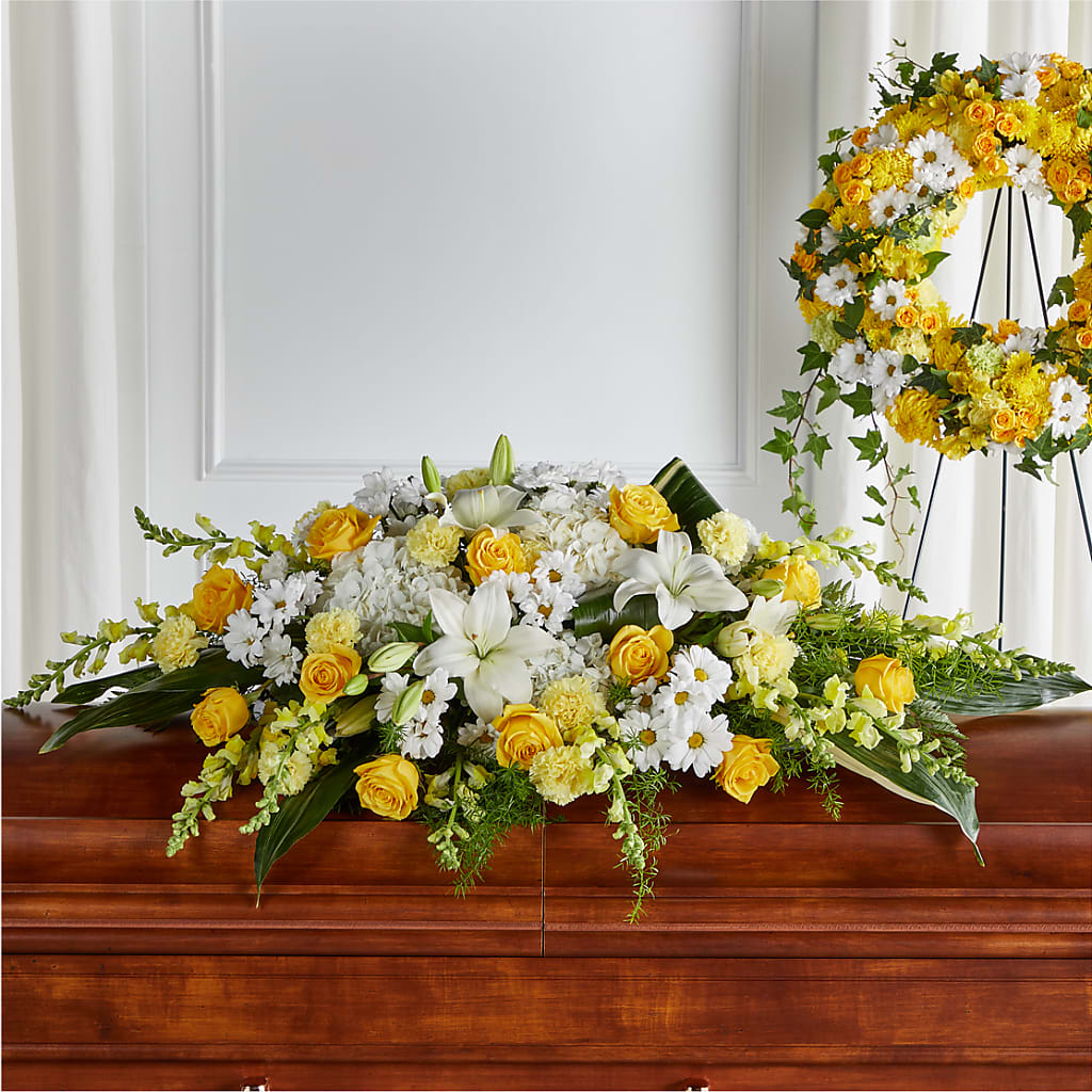 Golden Harmony Casket Spray – Heaven Sent Florist, El Paso TX