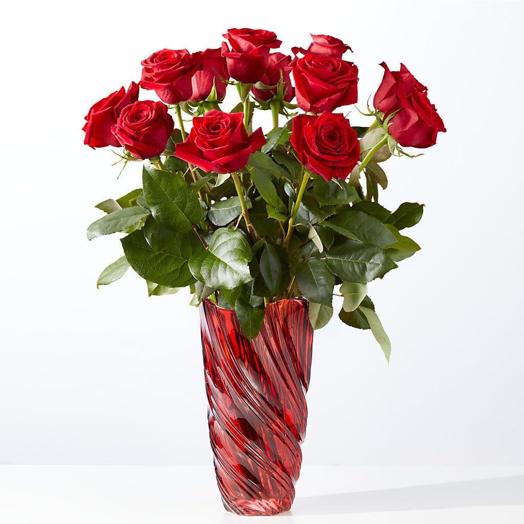 Classic Love Red Rose Bouquet with Luxe Swirl Vase – Heaven Sent Florist, El Paso TX