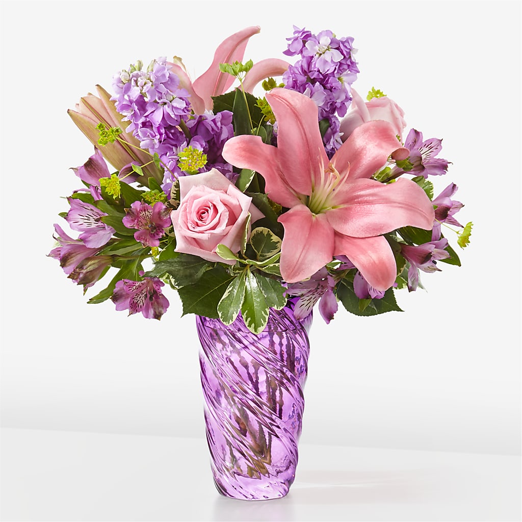 Precious Petals Bouquet with Luxe Swirl Vase – Heaven Sent Florist, El Paso TX