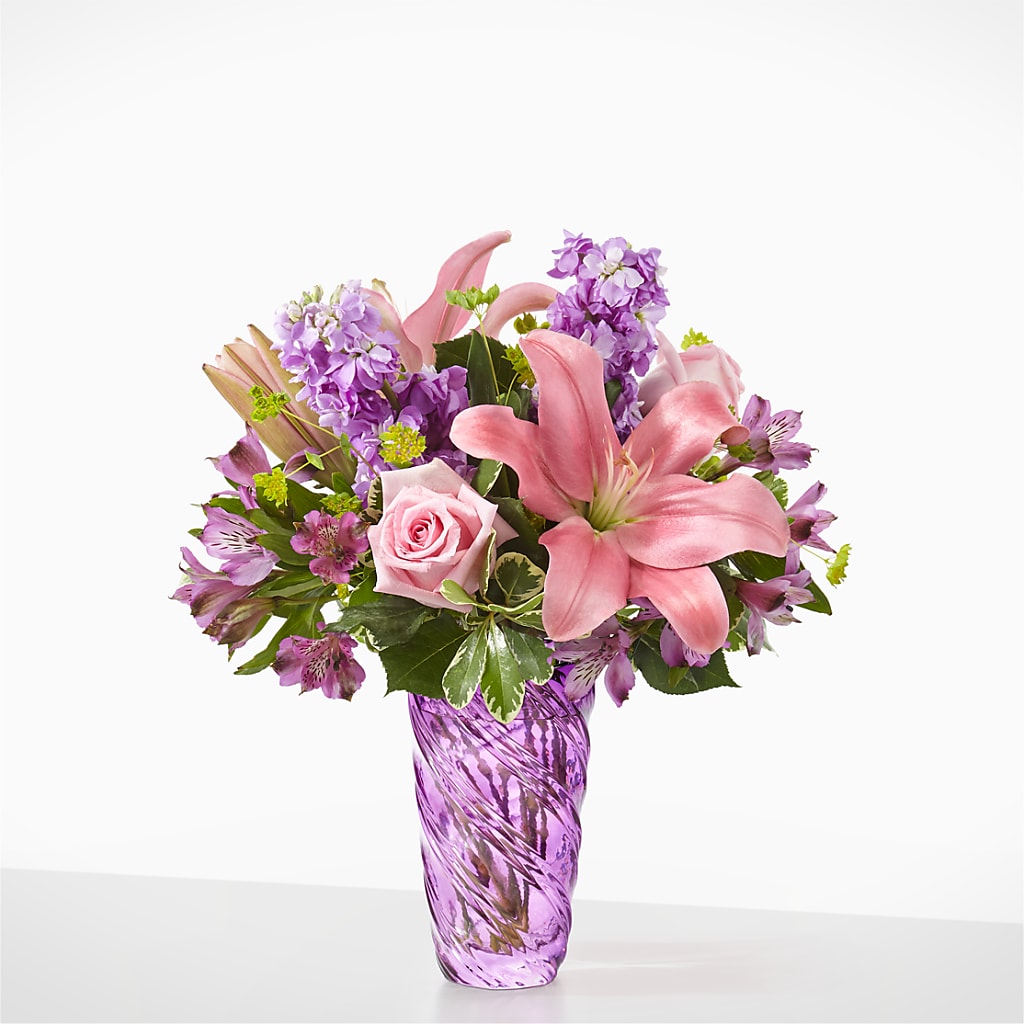 Precious Petals Bouquet with Luxe Swirl Vase – Heaven Sent Florist, El Paso TX